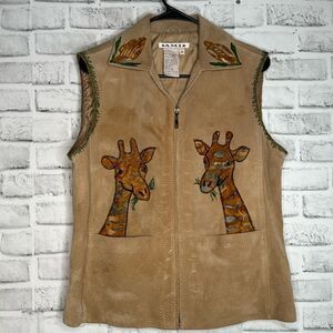 Upcycled Safari Giraffe A.M.I Ami 100% Genuine Leather Coat Jacket Vest